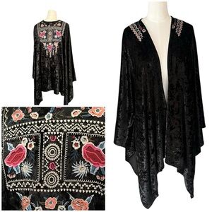 Philosophy Republic Clothing Open Front Wrap Velvet Embroidered Boho Cover Up